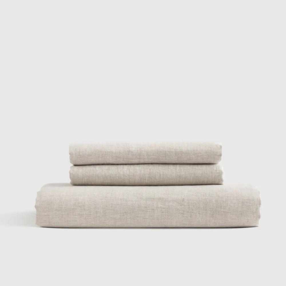 Quince 100% Linen Chambray Fitted Sheet & 2 Pillowcases!  Queen(587)